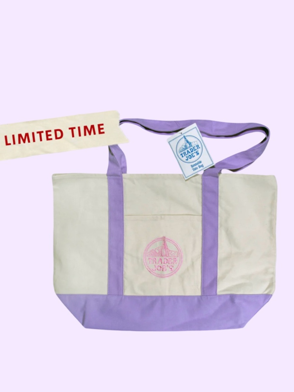 NEW Large Trader Joe’s Viral Pastel Purple Tote Limited Release - Sells Out Fast